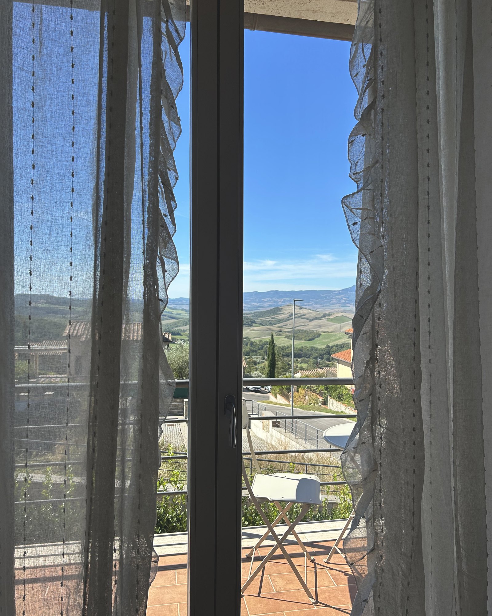 The terrace looking out over the Val d'Orcia hills